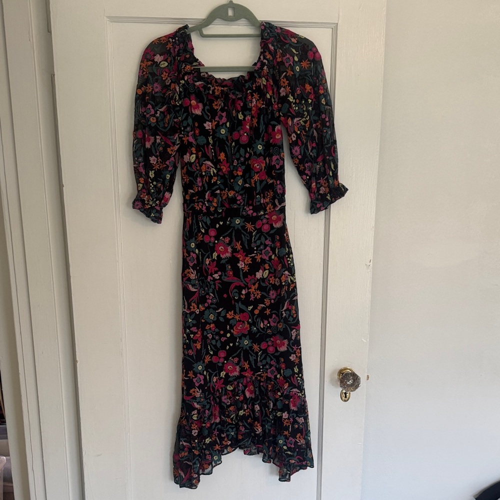 SALONI Black Dress with Colorful Floral Design